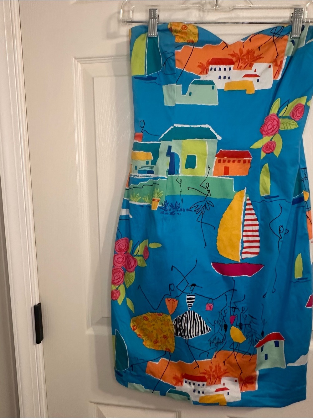 Bright Turquoise Nautica Print Strapless Dress
